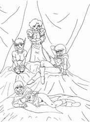 4girls amia_amirski animal_ears anne_sage black_and_white breasts drawing female female_only kyle_twilight multiple_girls nei phantasy_star phantasy_star_ii sega shilka_levinia sonic_team