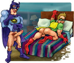 2003 2boys artist_signature backsack balls ballsack batman batman_(series) blonde_hair bottomless bruce_wayne dangling_testicles dc dc_comics erection exposed_anus finger_on_chin gay green_eyes imminent_anal imminent_penetration inviting_to_sex large_penis low_hanging_balls male male_only male_pubic_hair manly masculine mature_male muscular_male nickadoo_(artist) presenting_ass scrotum seductive_look tagme testicles veiny_penis yaoi