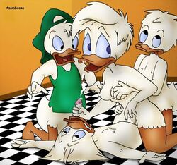 alternate_body_type asombroso daisy_duck dewey_duck disney huey_duck louie_duck nipples quack_pack soft_feathers