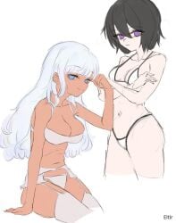2d 2d_(artwork) 2d_artwork 2girls almost_naked almost_nude arm_support arm_under_breasts arm_up arms_crossed arms_crossed_under_breasts arms_under_breasts average_breasts bare_arms bare_belly bare_chest bare_hands bare_hips bare_midriff bare_navel bare_shoulders bare_skin bare_thighs belly belly_button big_boobs big_breasts bikini bikini_bottom bikini_only bikini_top black-haired_female black_hair blank_expression blank_eyes blank_stare blue-eyed_female blue_eyes bored bored_expression breasts breasts_apart brown-skinned_female brown_skin brown_skinned_female busty busty_female busty_girl character_request cleavage closed_mouth_smile collarbone copyright_request crossed_arms curvaceous curvaceous_body curvaceous_female curvaceous_figure curvaceous_hips curvy curvy_body curvy_female curvy_figure curvy_hips dark_hair digital digital_art digital_drawing digital_drawing_(artwork) digital_media digital_media_(artwork) drawing elbows eltir emotionless exposed exposed_arms exposed_belly exposed_chest exposed_hips exposed_midriff exposed_navel exposed_shoulders exposed_skin exposed_thighs eyebrows_visible_through_hair female female_focus female_only fingers garter_belt garter_straps groin hair_between_eyes halterneck hand_up head_tilt high_resolution highres hourglass_figure large_boobs large_breasts lean_figure legwear light_smile long_hair looking_at_viewer looking_sideways looking_to_the_side medium_breasts midriff mostly_nude multiple_females multiple_girls naked naked_female naked_woman narrow_waist navel nearly_nude neutral_expression nude nude_female nudity practically_nude purple-eyed_female purple_eyes short_hair shoulders simple_background sketch skindentation slender_body slender_waist slight_smile slim_female slim_waist smile smiley_face smiling smiling_at_viewer standing stockings string_bikini swimsuit swimwear thick_thighs thigh_highs thighhighs thighs tilted_head upper_body white-haired_female white_background white_bikini white_bikini_bottom white_bikini_top white_hair white_legwear white_stockings white_swimsuit white_swimwear white_thigh_highs white_thighhighs wide_hips