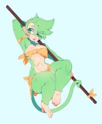1girls arms_up character_request green_hair monkey monkey_girl punipaws staff