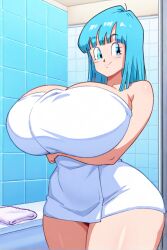 ai_generated anime bathroom dragon_ball_z female huge_breasts maron thick_thighs towel towel_only