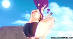 1girl 1girls ass ass_focus big_ass bikini bikini_bottom bikini_top butt butt_crack butt_focus ddlc doki_doki_literature_club female female_only hair_bun huge_ass light-skinned_female light_skin purple_eyes purple_hair real_maincharacter yuri_(doki_doki_literature_club)