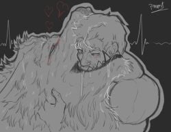 2boys after_sex anthro blaidd_(elden_ring) blush blushing dominant_human elden_ring fangs fur furry gay human human_on_anthro interspecies kissing looking_pleasured male male/male male_only mouth_open nude pinumontbalou size_difference small_dom_big_sub smaller_male tongue_kiss werecanid werewolf wolf