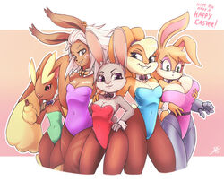 2017 5girls :3 animal_humanoid anthro big_breasts blonde_hair blush bowtie breast_grab breasts buckteeth bunnie_rabbot bunny_costume bunnysuit busty cleavage clothed clothing collar cosplay crossover cuffs_(disambiguation) cybernetics cyborg dark_skin detached_collar disney easter english_text eyebrows eyelashes eyeshadow female female_only final_fantasy fur furry group hair hand_on_ass hand_on_breast high_res holidays hourglass_figure huge_breasts humanoid judy_hopps lagomorph large_breasts legwear leotard lola_bunny looking_at_viewer looney_tunes lopunny machine mammal medium_breasts multicolored_fur nintendo open_mouth playboy pokémon_(species) pokemon pokemon_(species) rabbit rabbit_humanoid secretly_saucy sega simple_background size_difference small_breasts smile sonic_(series) square_enix standing tail teeth text thick_thighs tight_clothing tights video_games viera voluptuous warner_brothers white_hair wide_hips wrist_cuffs zootopia