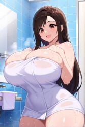 ai_generated anime bathroom female final_fantasy final_fantasy_vii huge_breasts thick_thighs tifa_lockhart towel towel_only