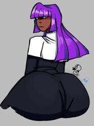 1girl 1girls ass ass_focus ass_up black_body black_skin bubble_ass bubble_butt butt butt_focus clothed clothing colored_hair dumptruck_ass dumptruck_butt female female_only looking_down purple_hair reina_(c.o.d.s) ribznsfw serious serious_face serious_look sitting thick_ass thick_butt