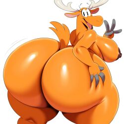 1girls ai_generated anthro ass_focus back_view becky_(johnny_bravo) becky_the_moose_(johnny_bravo) big_ass big_breasts brown_fur brown_nipples fallenskycz female from_behind furry furry_female huge_ass huge_breasts johnny_bravo_(series) large_areolae large_breasts moose moose_girl nude rear_view solo thick_thighs wide_hips