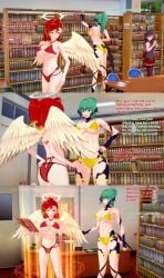 3d 3girls abs angel angel_wings ass au_ra au_raimdelle bikini black_scales breasts english_text female female_focus final_fantasy final_fantasy_xiv green_hair halo horns koikatsu muscular muscular_female oc original original_character red_hair seraphine_helvenne swimsuit text xavierhuge