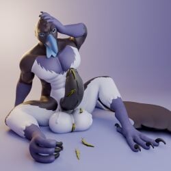 abs anthro avian balls beak biceps bird clavicula claws erection farran_height_(artist) feathers feet gastropod genitals grey_eyes hand_on_head hi_res humanoid_genitalia humanoid_penis infestation looking_at_genitalia looking_at_penis male mollusk muscular nude open_mouth parasite pecs penis simple_background sitting slug solo tail tail_feathers talons toes tongue tongue_out urethral urethral_bulge
