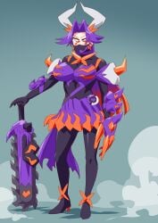 breasts clothing covered_mouth face_mask genderswap kamen_rider kamen_rider_buffa kamen_rider_geats_(series) otokam1117 purple_hair rule_63 skirt tagme tokusatsu weapon