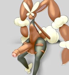 1boy belly brown_fur erection foreskin furry grey_background huge_cock humanoid_penis large_testicles long_ears long_penis looking_at_viewer lopunny male male_lopunny male_only male_pokemon mega_evolution mega_lopunny nintendo pcred566 penis pokemon pokemon_(species) pokemon_dppt pokemon_oras rabbit simple_background smile solo testicles video_games