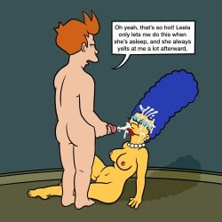 1boy 1girls 20th_century_fox 20th_century_studios ass blue_hair breasts crossover cum cum_on_breasts cumshot duo ejaculation eyelashes eyes_closed feet female full_body futurama genitals hair hand_on_penis human human_only jerking_off light-skinned_male light_skin lipstick lockandlewd long_hair male male/female mammal marge_simpson mature mature_female mature_male milf nipples nude nude_female nude_male orange_hair penis philip_j_fry pussy red_lipstick sex short_hair sitting smile standing text text_bubble the_simpsons voluptuous voluptuous_female yellow-eyed_female yellow_skin