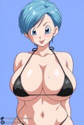 1female 1girl 1girls 2026 :p ai_generated artist_name big_ass big_breasts bikini black_bikini blue_background blue_eyes blue_hair blush breasts bulma bulma_briefs cleavage curvy dragon_ball dragon_ball_super earrings hi_res high_quality high_resolution highres huge_ass huge_breasts jewelry large_breasts looking_at_viewer micro_bikini navel patreon patreon_username short_hair simple_background smile solo sweat swimsuit tongue tongue_out unjobdespiert upper_body watermark web_address