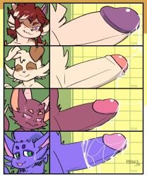 2026 2_horns 5:6 absurd_res balls barely_visible_balls barely_visible_genitalia biped black_eyebrows blep blue_body blue_eyebrows blue_fur blue_penis blush blush_lines bodily_fluids border brown_body brown_fur canid canine chart cheek_tuft circle_eyebrows crotch_tuft cum cum_drip cum_on_own_penis cum_on_penis cum_on_self cumshot digital_drawing_(artwork) digital_media_(artwork) dipstick_ears dripping ear_markings ejaculation empty_eyes erection eyebrows eyes_closed facial_tuft felid feline fingers floppy_ears folded_ears foreskin fur garfield_(kobold_festival) genital_fluids genitals glans glistening glistening_eyes glistening_genitalia glistening_glans glistening_penis green_eyes group hair hi_res horn humanoid_genitalia humanoid_penis kenneth_(kobold_festival) kobold_(kobold_festival) male male/male mammal markings mousesix multicolored_body multicolored_border multicolored_ears multicolored_fur one_eye_closed orange_border orange_eyebrows orange_inner_ear partially_retracted_foreskin penis penis_chart penis_size_difference pink_body pink_eyes pink_fur pink_glans pink_inner_ear pink_nose pink_penis purple_balls purple_glans purple_nose red_eyebrows red_hair sweat tan_body tan_ear_tips tan_fur tan_penis timothy_(kobold_festival) tongue tongue_out tuft white_border wink yellow_border yon_(kobold_festival)