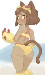 1girls 2020s 2026 2d 2d_(artwork) 4_fingers animal_ears animal_humanoid animal_tail anthro armwear artist_request ass bikini brown_fur brown_hair brown_tail butt cat_ears cat_girl cat_humanoid cat_tail catgirl dark-skinned_female dark_skin fanart_from_twitter female female_anthro female_only female_protagonist footwear furry gameoverse glasses_on_head glitch_productions gloves humanoid kit_(gameoverse) latina latina_female looking_at_viewer looking_back looking_back_at_viewer mechanical_glove no_ai short_hair solo swimsuit tail thighs twitter_link two-piece_swimsuit unknown_artist yellow_bikini yellow_panties youtube