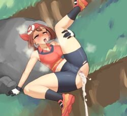 2d after_anal after_bestiality after_sex blue_eyes blush brown_hair cameltoe censored clothing cum cum_in_ass drooling femsub fucked_senseless fucked_silly gixar heart-shaped_pupils huge_cock human_female interspecies leaking_cum looking_pleasured loving_it may_(pokemon) mind_break outdoors pokemon ripped_clothing submissive_human tongue tongue_out torn_clothes
