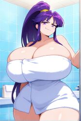 ai_generated anime bathroom eiken female huge_breasts kirika_misono thick_thighs towel towel_only