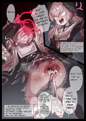 1girl ahegao blue_archive blush comic crying cum dripping english_text gangbang halo humiliation juice koharu_(blue_archive) miwerjooggetser nude open_mouth partially_clothed penetration pink_hair pussy rape restrained school_uniform sex slave solo speech_bubble sweat tears torture twin_tails vaginal