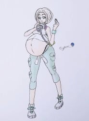 blonde_female blonde_hair blonde_hair_female camera clothed clothing cyberiorr female game_freak gym_leader ladybug nintendo pokegirl pokemon pokemon_xy pregnancy_cravings pregnant pregnant_belly pregnant_female selfie solo super_belly viola_(pokemon)