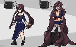 bimbo bimbofication brain_drain brainwashing breast_expansion breast_growth breast_growth_(enlargement) breasts coupytf danganronpa female fukawa_touko hair_color_change hair_growth high_heels huge_ass huge_breasts lip_expansion personality_change revealing_clothes thick_lips thick_thighs thigh_expansion transformation transformation_sequence wide_hips