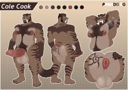 accessory anthro anus armpit_hair backsack balls bear belly big_balls big_butt big_penis body_hair butt butt_grab butt_tattoo chest_hair chest_tuft cock_ring cougar erection eyes_closed fangs felid feline fluffy fluffy_tail front_view genitals glans hand_on_butt hands_behind_head hi_res huge_balls huge_penis hybrid jewelry long_tail looking_at_viewer male mammal model_sheet musclegut muscular muscular_male musk nude overweight overweight_male penis penis_accessory penis_jewelry ppandogg prehistoric_species puffy_anus rear_view saber-toothed_tiger sabertooth_(anatomy) smile solo spread_butt spreading standing stripes tail tattoo teeth tuft vein veiny_penis