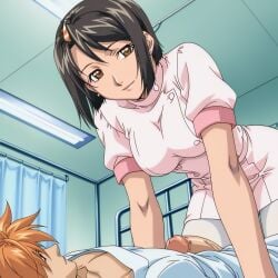 1boy 1girls ai_generated bandages bed before_sex bible_black bible_black_new_testament big_breasts brown_eyes brown_hair clothing completely_nude dress earrings ejaculation erection female hair_ornament hairclip harada_eri_(bible_black) high_resolution hospital imminent_oral imminent_sex indoors large_breasts looking_at_another looking_at_partner male no_bra nude nude_male nurse nurse_clothing nurse_uniform nursing open_clothes orange_hair overweight overweight_male partially_clothed partially_clothed_female patient penis pubic_hair sagging_breasts shin_bible_black sitting stockings thighhighs uncensored unprofessional_behavior