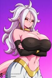 1female 1girl 1girls 2026 ai_generated android_21 artist_name bare_shoulders big_ass big_breasts black_nails black_sclera blush bracelet breasts cleavage colored_sclera colored_skin covered_nipples crossed_arms curvy detached_sleeves dragon_ball dragon_ball_fighterz dragon_ball_z earrings harem_pants hi_res high_quality high_resolution highres hoop_earrings huge_ass huge_breasts jewelry large_breasts long_hair looking_at_viewer majin_android_21 midriff nail_polish navel pants patreon patreon_username pink_skin pointy_ears purple_background red_eyes solo stomach strapless tail tube_top unjobdespiert watermark white_hair