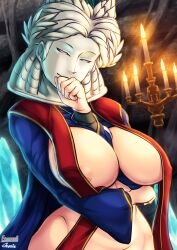 areola_slip candle candlelight candles elden_ring female female_only fromsoftware huge_breasts light-skinned_female looking_at_viewer mask masked moris nude sorceress_sellen teacher