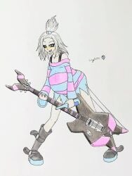 blue_eyes blushing blushing_female cyberiorr drawing female female_only gym_leader looking_at_viewer pokegirl pokemon pokemon_bw pregnant pregnant_female roxie_(pokemon) smiling_at_viewer solo white_hair