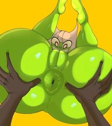 1boy1girl 1girls anothercat anthro anus anus_focus ass_focus big_ass butt_witch female female_focus green_skin hands_on_ass huge_ass legs_up naked puffy_anus pussy smile tagme thick_thighs twelve_forever vagina vulva