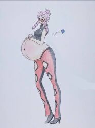 1girls clothing cyberiorr drawing elite_four enjoying_pregnancy female glasses long_hair malva_(pokemon) pink_hair pink_hair_female pokemon pokemon_xy pregnant pregnant_belly pregnant_female smile sunglasses team_flare tinted_eyewear villainess wanting_sex