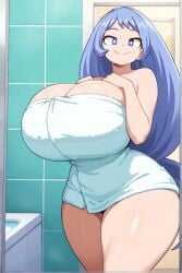 ai_generated anime bathroom female hadou_nejire huge_breasts my_hero_academia nejire_hado thick_thighs towel towel_only