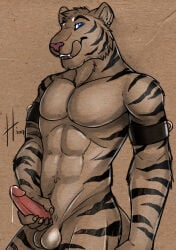 2017 abs absurd_res anthro athletic athletic_anthro athletic_male balls blue_eyes bodily_fluids cum cum_string dated ear_piercing ear_stud erection facial_markings fangs felid fur genital_fluids genitals glistening glistening_eyes head_markings hi_res holding_penis hufnaar humanoid_genitalia humanoid_penis karnal_(karnaltiger) licking licking_lips licking_own_lips looking_at_viewer male male_anthro mammal markings navel nude open_mouth pantherine pecs penis piercing pink_nose presenting presenting_penis red_penis solo standing striped_arms striped_body striped_face striped_fur striped_neck stripes tail teeth tiger tongue tongue_out