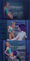 3d andavaverse bathroom bathroom_stall blonde_hair blowjob comic dialogue fortnite futanari gwen_stacy gwen_stacy_(spider-verse) marvel marvel_comics pelo penis purple_hair small_penis small_penis_adoration small_penis_futa sucking_penis text throwingblue uncensored