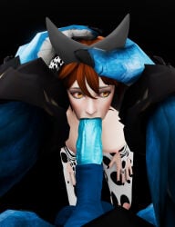 1boy 1girls 3d animal_genitalia armwear big_balls big_breasts biting black_lipstick blinking bull collar cow_ears cow_girl cow_horns cow_print deepthroat dota dota_2 grabbing_balls grabbing_head horn horny horny_female horsecock itlaasar large_penis licking_penis looking_at_viewer makeup male/female marci marci_(dota) monster naughty_face on_knees one_eye_closed oral oral_sex pov pov_eye_contact simple_background smile spirit_breaker_(barathrum) stockings sucking sucking_penis two_fingers_up valve
