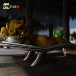 1girls 3d 3d_(artwork) ass barefoot big_ass breasts chair chiku chiku_(cryptia) closed_eyes completely_nude completely_nude_female cryptiacurves fazclaire's_nightclub female female_only fredina's_nightclub full_body laying_down massage_chair naked naked_female nude nude_female on_stomach open_mouth open_smile pasquinor relaxing smile solo solo_female