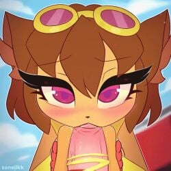 animated anthro anthro_female anthrofied brown_hair female gameoverse kit_(gameoverse) kit_bodega oral ssnejikk straight tagme video