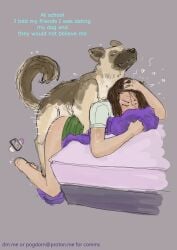 2d brown_hair canine canine_on_human couple couple_(romantic) doggy_style domestic_dog eyes_closed female_human female_on_feral femsub feral feral_on_female feral_on_human feral_penetrating feral_penetrating_human human_female human_on_feral human_penetrated interspecies light-skinned_female light_skin looking_pleasured loving_it motion_lines original original_character passionate pogdorn submissive_human text vaginal_penetration zoophilia