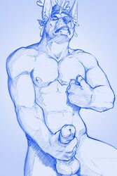 anthro blue_theme canine erection eyrich humanoid_penis hybrid male male_only mammal masturbation nipple_pinch nipples nude penis pinch solo testicles