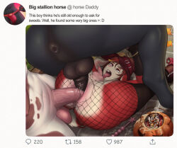 anal anal_penetration animal_genitalia anthro anus areola ark_warrior balls bodily_fluids bucket butt candy candy_bucket clothing container cum cum_in_container cum_on_food dessert digital_media_(artwork) double_anal double_penetration english_text equid equine equine_anus equine_genitalia erection femboy fingerless_gloves fishnet_clothing flaccid food footwear foreskin fur genital_fluids genitals gloves group group_sex hair half-closed_eyes halloween handwear hat headgear headwear holidays horse humanoid_genitalia humanoid_penis lagomorph leaking_precum leporid lying male male/male male_penetrated male_penetrating mammal mostly_nude narrowed_eyes nipple_piercing nipples nude on_back open_mouth pecs penetration penile penile_penetration penis penis_in_ass piercing precum precum_string puffy_anus rabbit sex spread_legs spreading stretched_anus tail tears tears_of_pleasure teeth text threesome tight_foreskin tongue tongue_out trio twitter underwear witch_hat