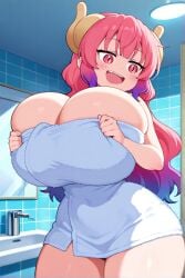 ai_generated anime bathroom female huge_breasts ilulu_(dragon_maid) miss_kobayashi's_dragon_maid thick_thighs towel towel_only