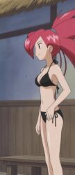 1girls big_breasts bikini busty female female_only flannery_(pokemon) from_side hi_res large_breasts legs long_hair navel nintendo pokemon ponytail red_eyes red_hair sideboob solo thighs voluptuous
