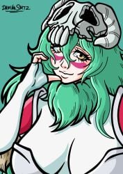 armor armored_female arrancar big_boobs big_breasts big_tits bleach bleach:_sennen_kessen-hen bleach:_the_thousand-year_blood_war boobs breast breasts cute cute_face damiansmtz espada gloves green_hair heart_sign hollow_mask long_hair nelliel_tu_odelschwanck questionable smile tits white_gloves yellow_eyes
