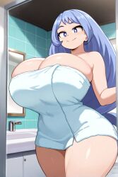 ai_generated anime bathroom female hadou_nejire huge_breasts my_hero_academia nejire_hado thick_thighs towel towel_only
