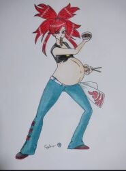crop_top cyberiorr enjoying_pregnancy flannery_(pokemon) gym_leader pokemon pokemon_rse pregnancy pregnancy_cravings pregnant pregnant_belly pregnant_female red_hair red_hair_female