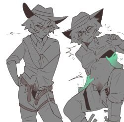 cowboy_hat deadlock exposed_midriff forced_exposure holliday_(deadlock) pubes pubic_hair