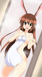 1girls after_shower animal_ears blush breasts brown_eyes brown_hair bunny_ears bunny_girl curvy doorway embarrassed embarrassed_nude_female enf female female_only high_resolution large_breasts long_hair looking_at_viewer naked_towel no_nose nude open_mouth rwby shikniful solo steam surprised towel velvet_scarlatina very_high_resolution