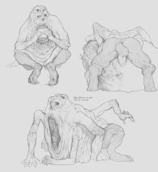 1boy ambiguous_penetration anonymous_artist ass big_balls body_horror claws confusion_(look_outside) digitigrade drooling feet flesh_creature gay gore guro look_outside male male_only mating_press monster multi_arm multi_eye multi_limb saliva teratophilia