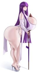 1girls big_breasts breasts busty clothing female female_only fern_(sousou_no_frieren) gluteal_fold huge_breasts large_breasts looking_at_viewer luunamito massive_ass massive_breasts no_panties png purple_hair side_view solo sousou_no_frieren staff thick_thighs thunder_thighs wide_hips